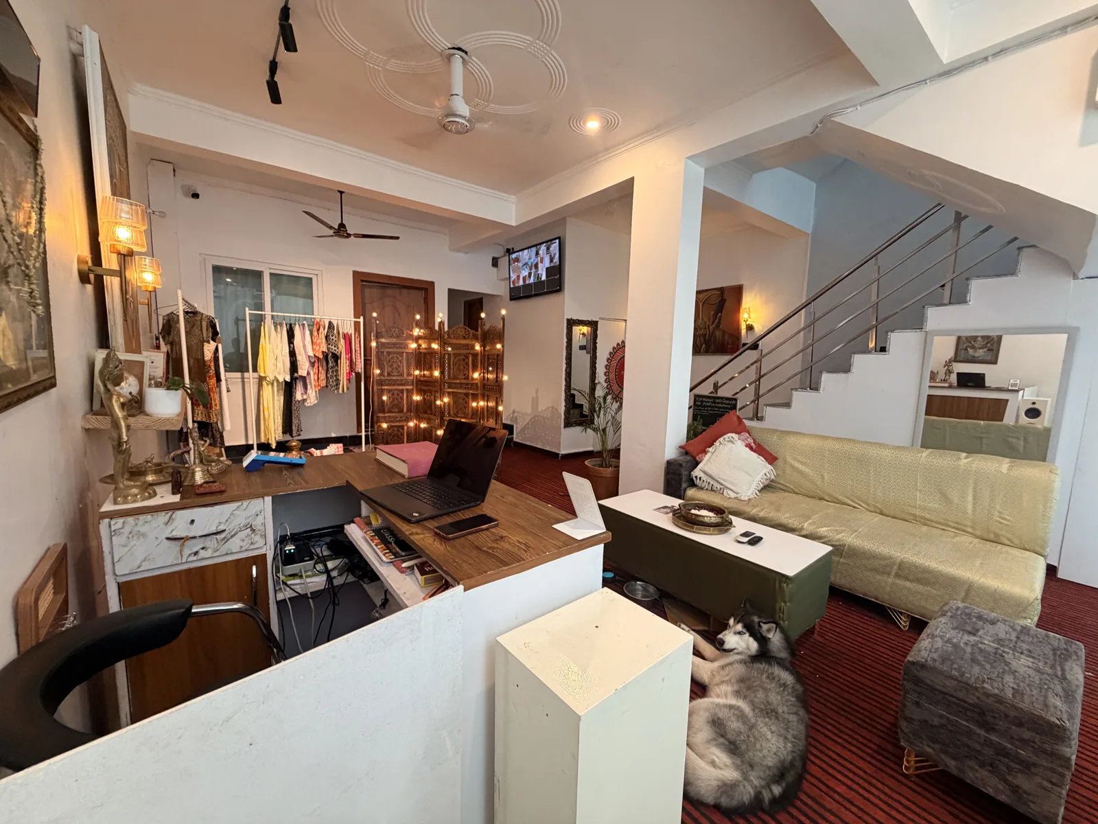 A wide view across the reception and seating area