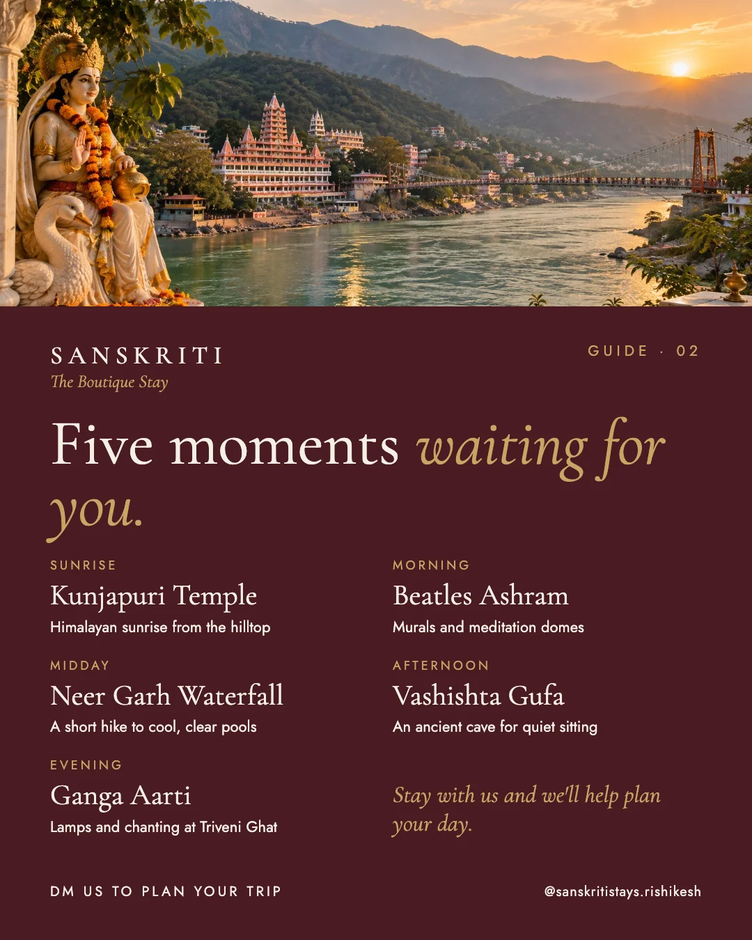 Five moments in Rishikesh — From a Kunjapuri sunrise to the Ganga Aarti.