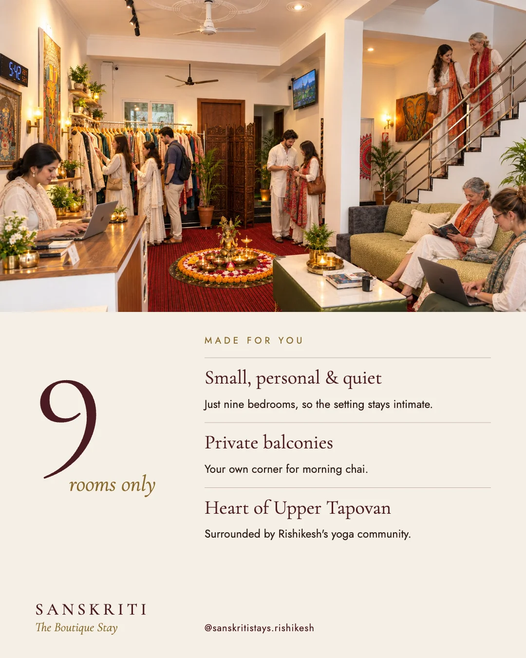 Nine rooms — Small, personal and quiet in Upper Tapovan.