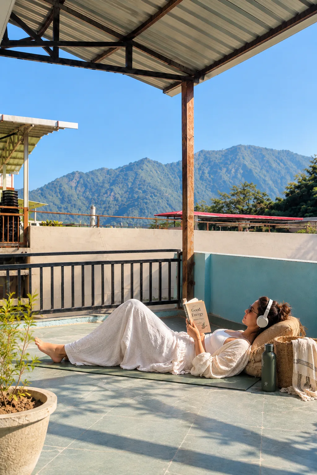 Reading on the rooftop